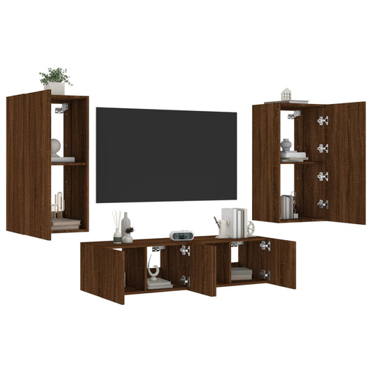 Mobili TV a Muro con LED 4pz Rovere Marrone Legno Multistrato - homemem39