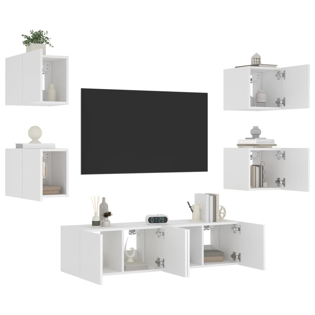 Mobili TV a Muro con LED 6pz Bianchi in Legno Multistrato - homemem39