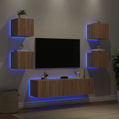 Mobili TV a Muro con LED 6pz Rovere Sonoma Legno Multistrato - homemem39
