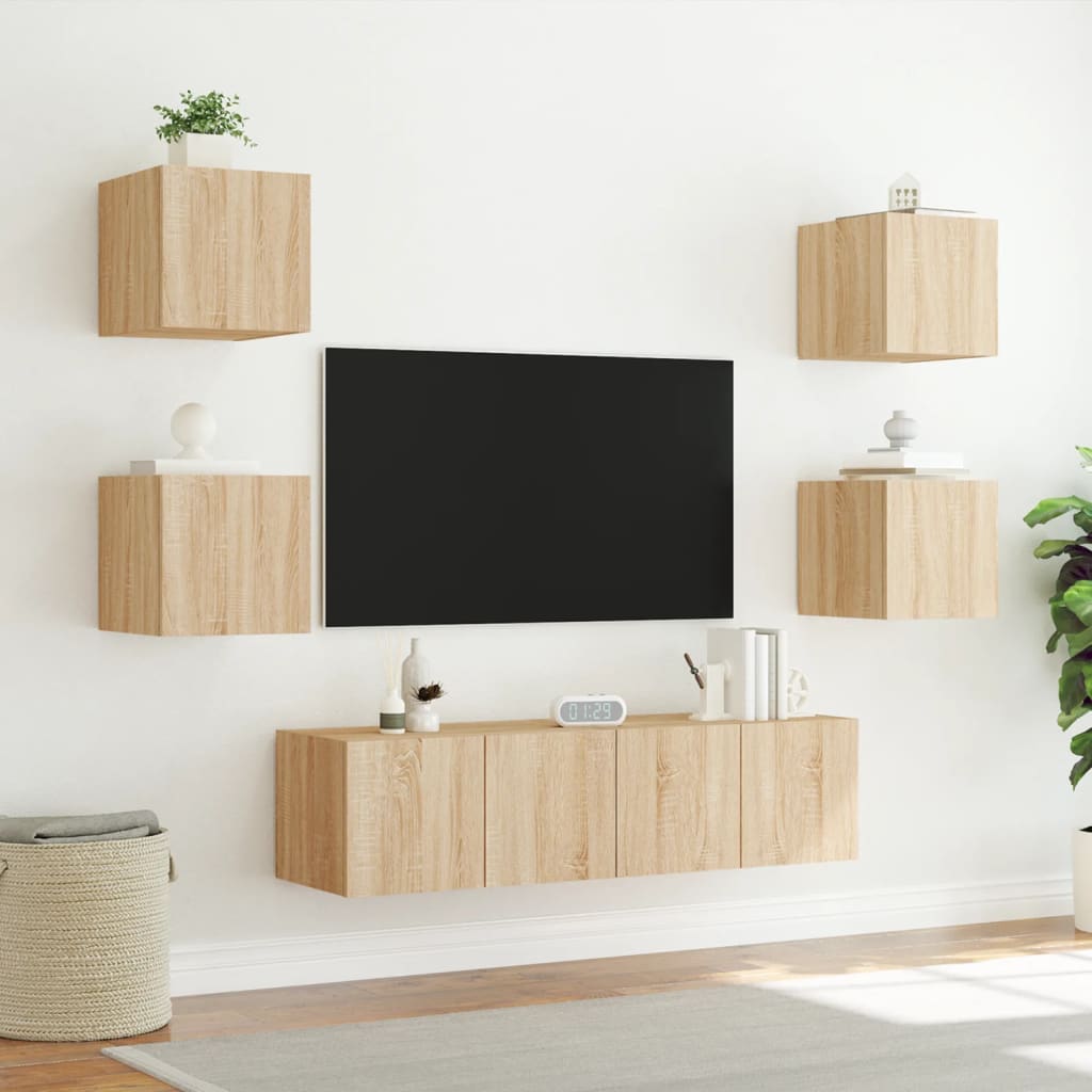 Mobili TV a Muro con LED 6pz Rovere Sonoma Legno Multistrato - homemem39