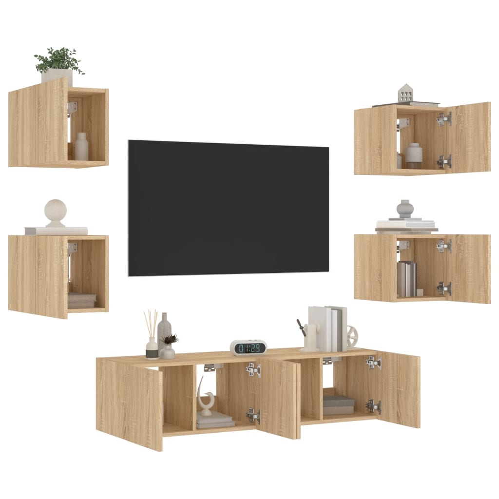 Mobili TV a Muro con LED 6pz Rovere Sonoma Legno Multistrato - homemem39