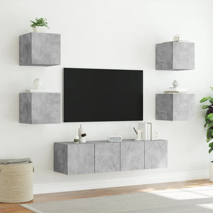 Mobili TV a Muro con LED 6pz Grigio Cemento Legno Multistrato - homemem39
