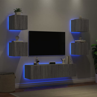 Mobili TV a Muro con LED 6pz Grigio Sonoma Legno Multistrato - homemem39