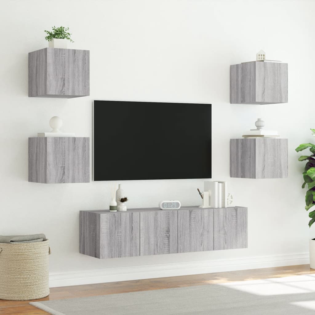 Mobili TV a Muro con LED 6pz Grigio Sonoma Legno Multistrato - homemem39