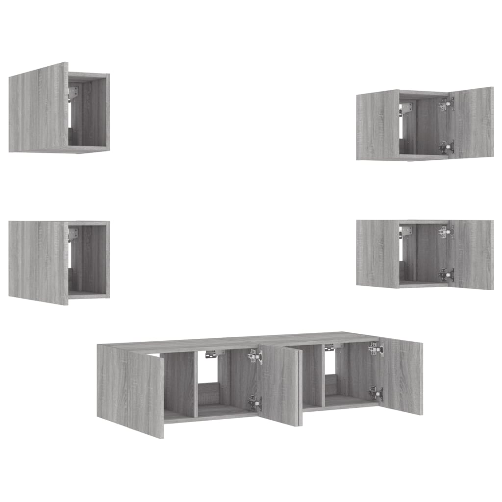 Mobili TV a Muro con LED 6pz Grigio Sonoma Legno Multistrato - homemem39