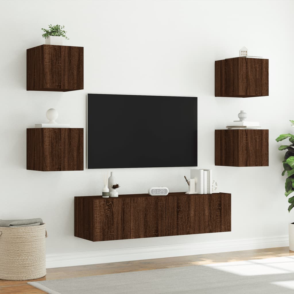 Mobili TV a Muro con LED 6pz Rovere Marrone Legno Multistrato - homemem39