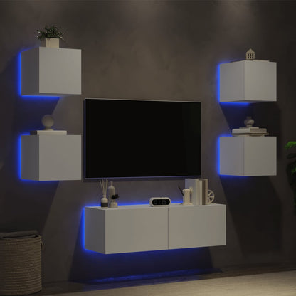 Mobili TV a Muro 5pz con Luci LED Bianchi - homemem39
