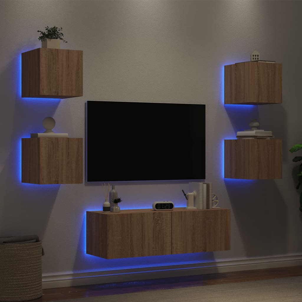 Mobili TV a Muro 5pz con Luci LED Rovere Sonoma - homemem39