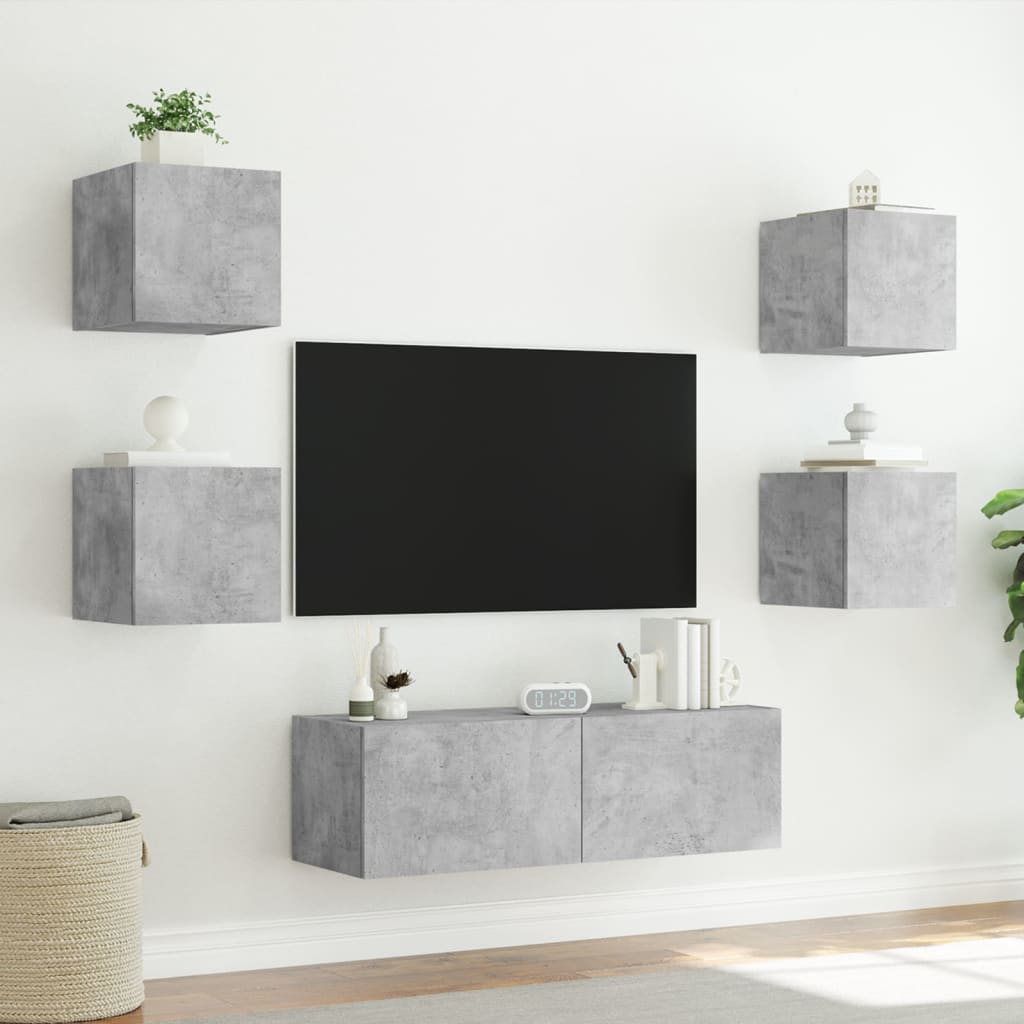 Mobili TV a Muro 5pz con Luci LED Grigio Cemento - homemem39