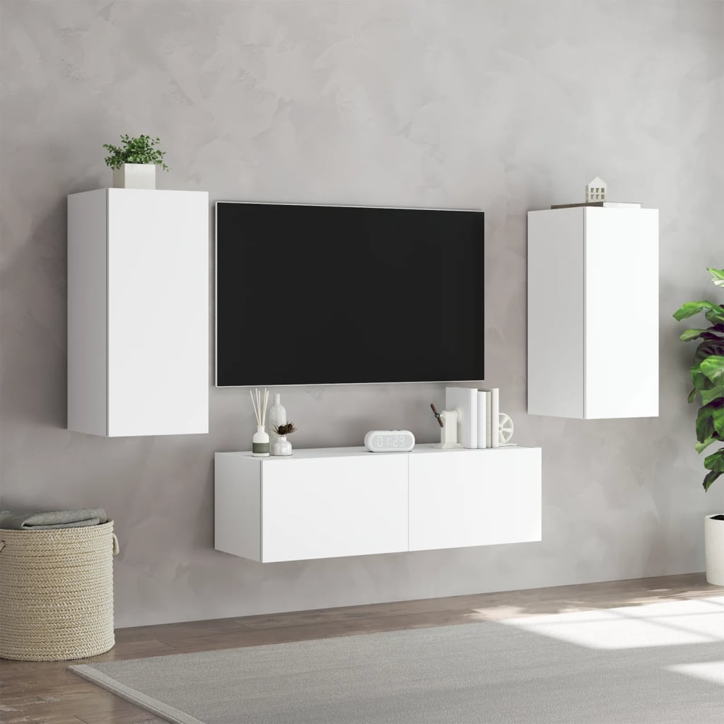 Mobili TV a Muro 3pz con Luci LED Bianchi - homemem39