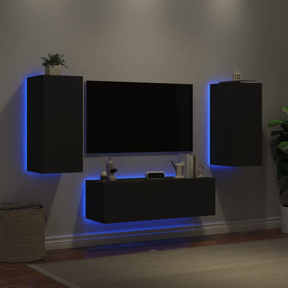 Mobili TV a Muro 3pz con Luci LED Neri - homemem39