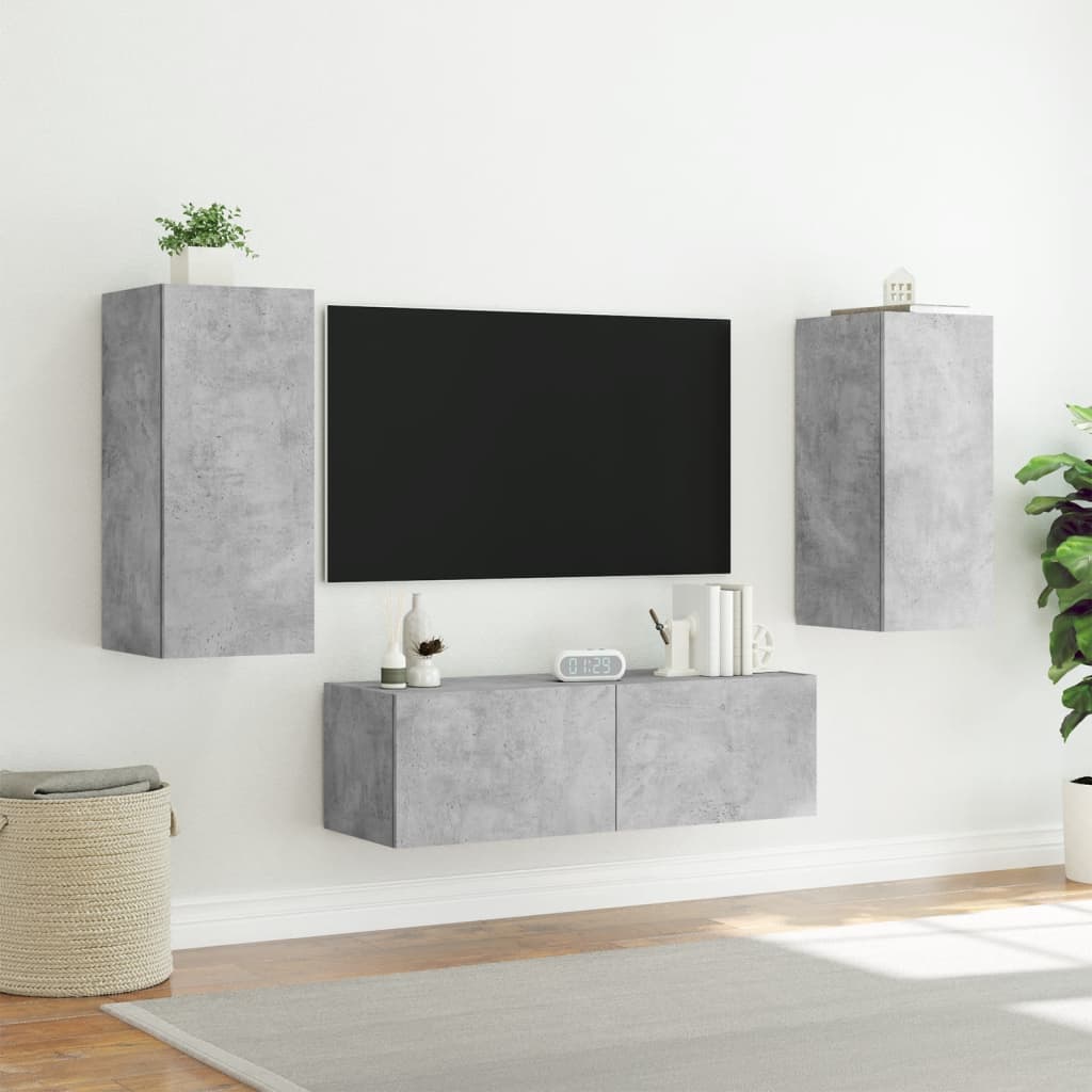 Mobili TV a Muro 3pz con Luci LED Grigio Cemento - homemem39