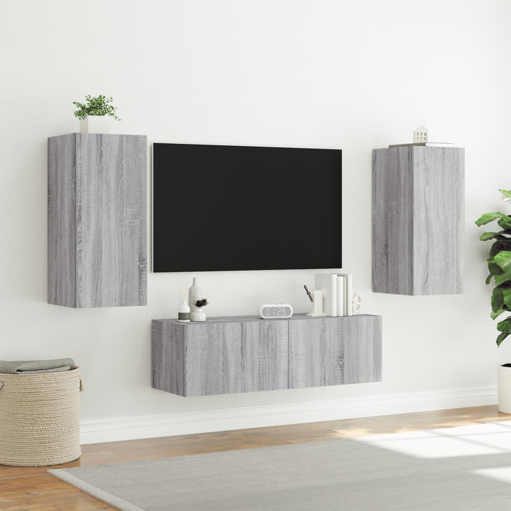 Mobili TV a Muro 3pz con Luci LED Grigio Sonoma - homemem39