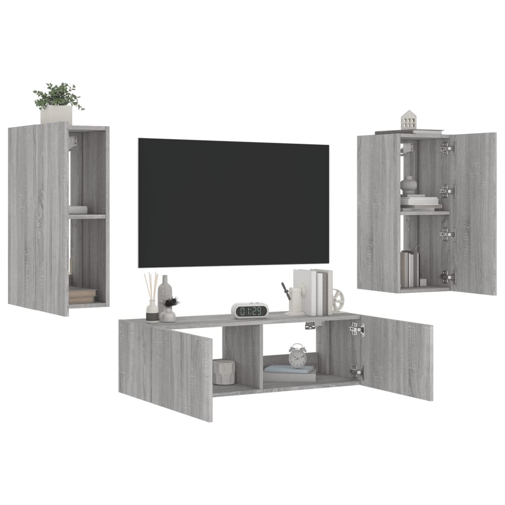 Mobili TV a Muro 3pz con Luci LED Grigio Sonoma - homemem39