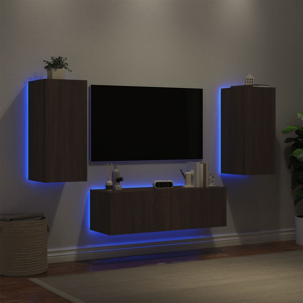 Mobili TV a Muro 3pz con Luci LED Rovere Marrone - homemem39