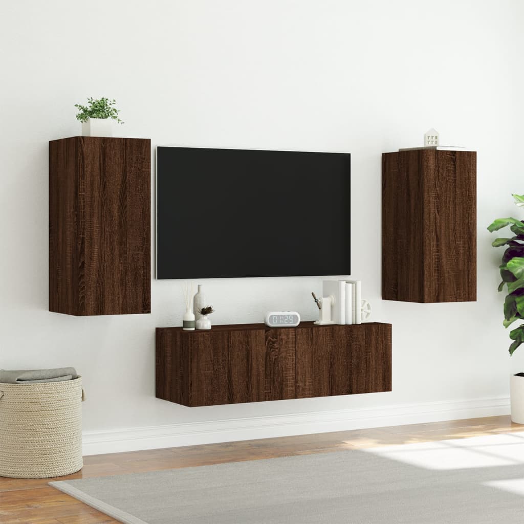 Mobili TV a Muro 3pz con Luci LED Rovere Marrone - homemem39