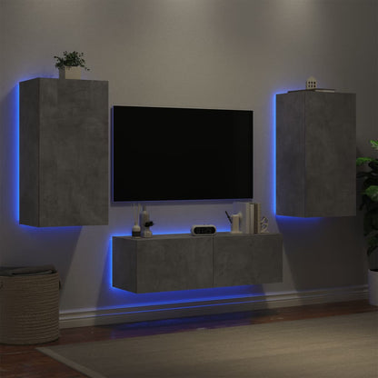 Mobili TV a Muro 3pz con Luci LED Grigio Cemento - homemem39