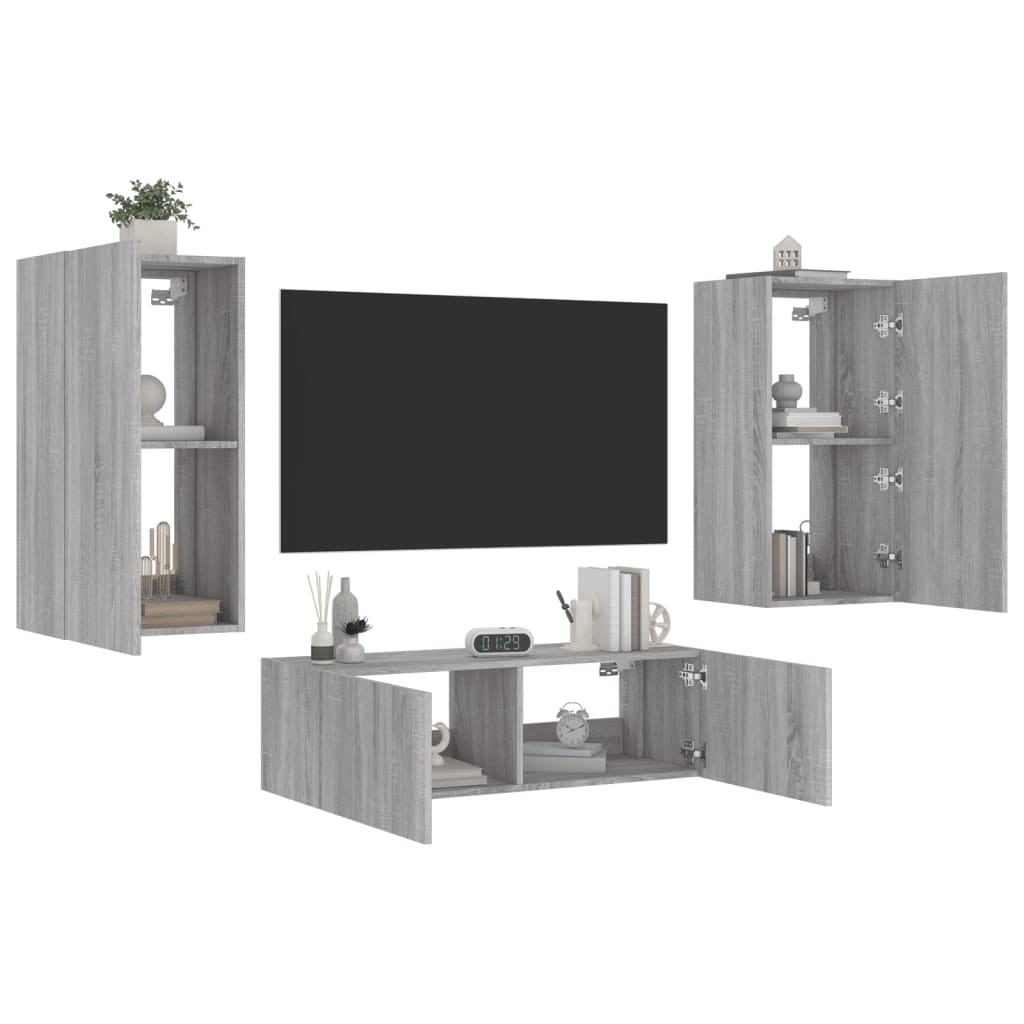 Mobili TV a Muro 3pz con Luci LED Grigio Sonoma - homemem39