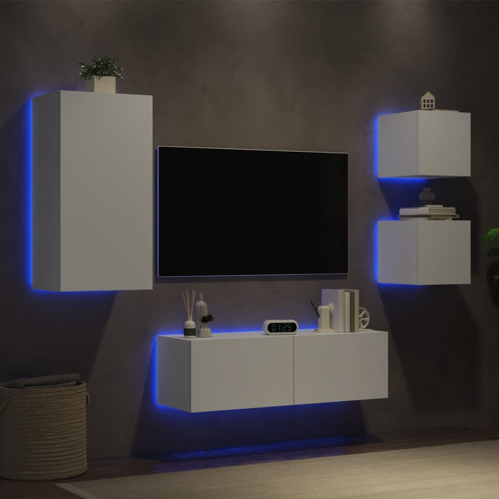 Mobili TV a Muro 4pz con Luci LED Bianchi - homemem39