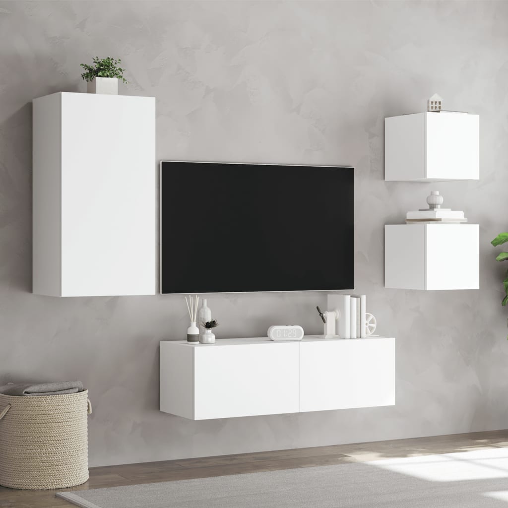 Mobili TV a Muro 4pz con Luci LED Bianchi - homemem39
