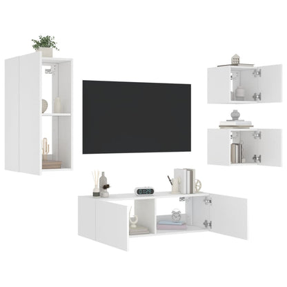 Mobili TV a Muro 4pz con Luci LED Bianchi - homemem39