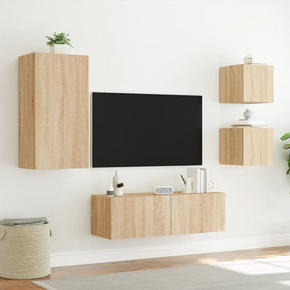 Mobili TV a Muro 4pz con Luci LED Rovere Sonoma - homemem39