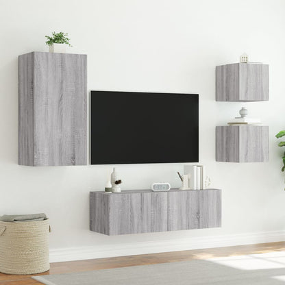 Mobili TV a Muro 4pz con Luci LED Grigio Sonoma - homemem39