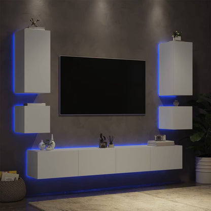 Mobili TV a Muro 6pz con Luci LED Bianchi - homemem39