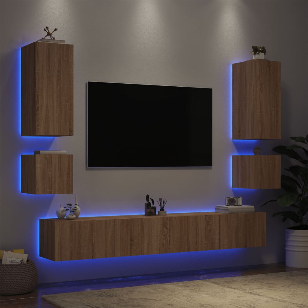 Mobili TV a Muro 6pz con Luci LED Rovere Sonoma - homemem39