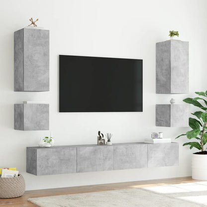 Mobili TV a Muro 6pz con Luci LED Grigio Cemento - homemem39