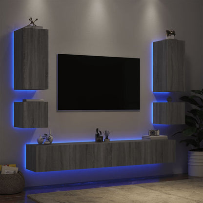 Mobili TV a Muro 6pz con Luci LED Grigio Sonoma - homemem39