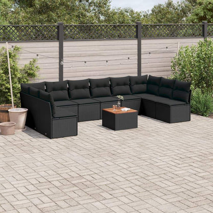 Set Divani da Giardino 11 pz con Cuscini in Polyrattan Nero - homemem39