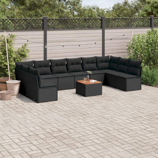 Set Divani da Giardino 11 pz con Cuscini in Polyrattan Nero - homemem39