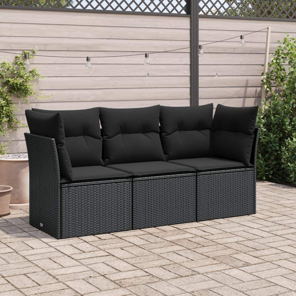 Set Divani da Giardino 3 pz con Cuscini in Polyrattan Nero - homemem39