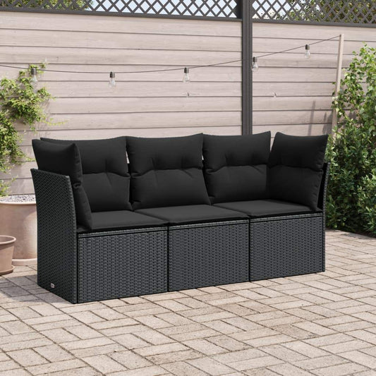 Set Divani da Giardino 3 pz con Cuscini in Polyrattan Nero - homemem39
