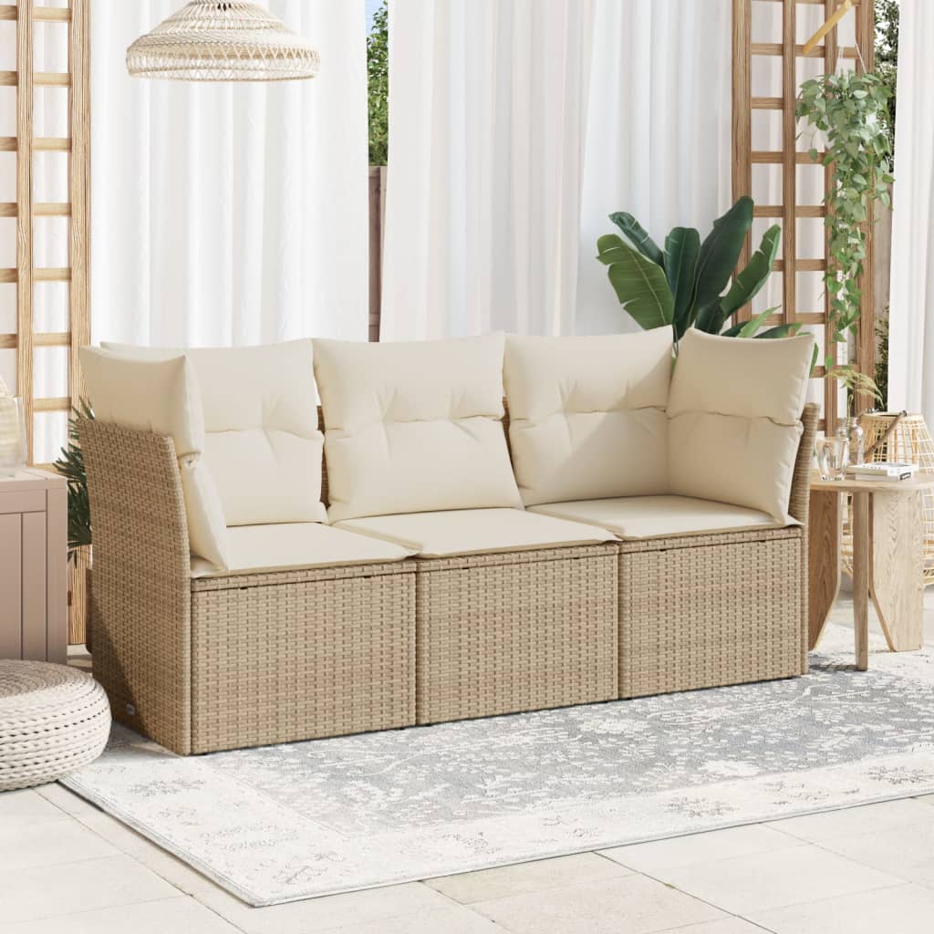 Set Divano da Giardino 3 pz con Cuscini Beige in Polyrattan - homemem39