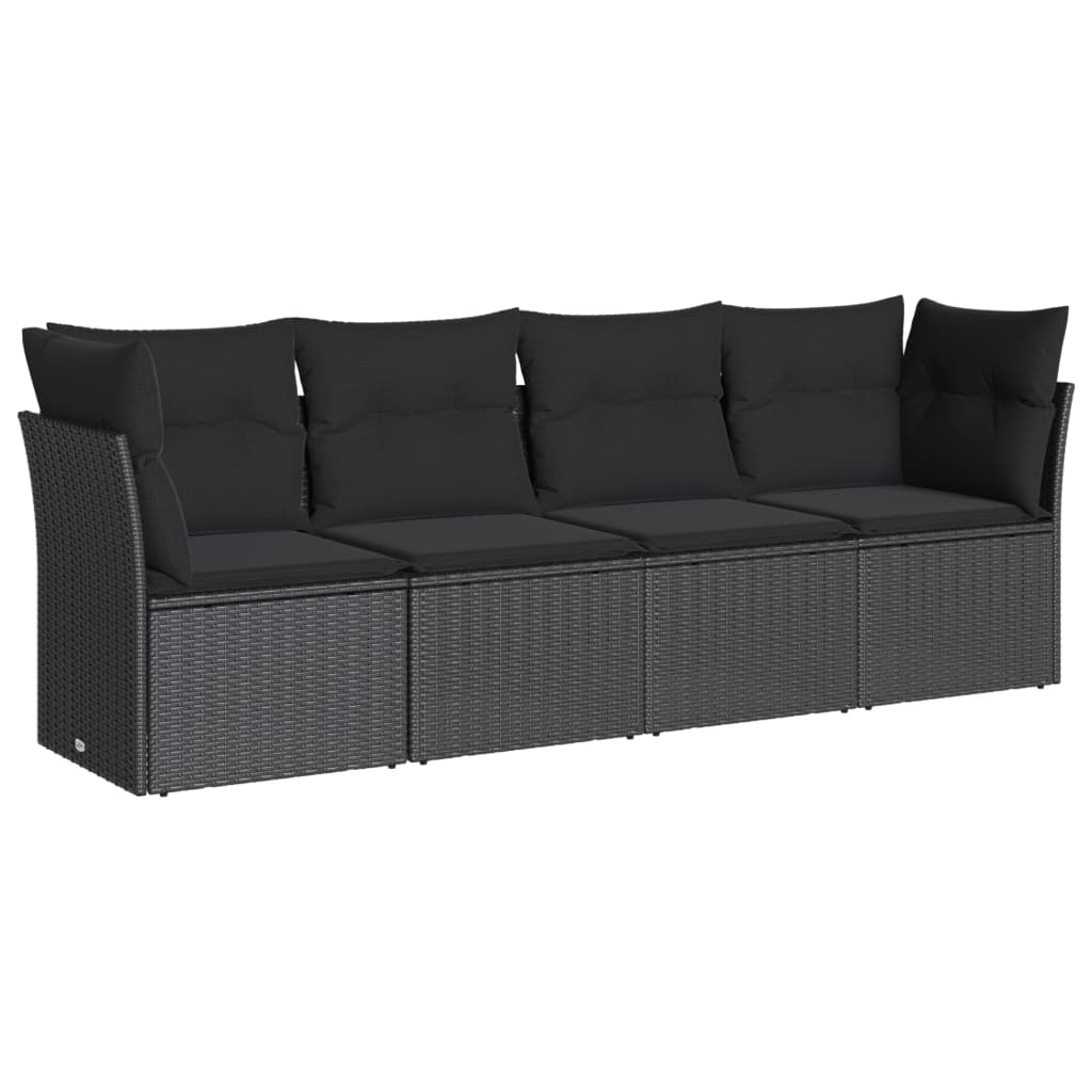 Set Divani da Giardino 4 pz con Cuscini Nero in Polyrattan - homemem39