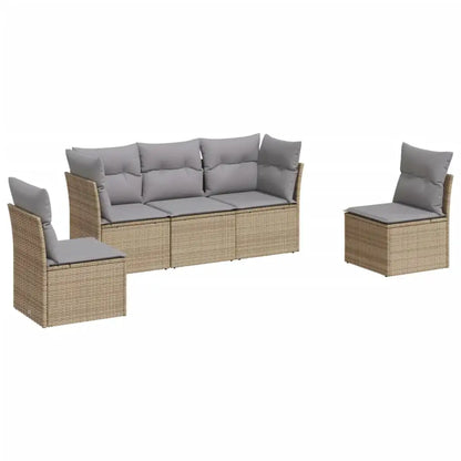 Set Divano da Giardino 5 pz con Cuscini Beige in Polyrattan - homemem39