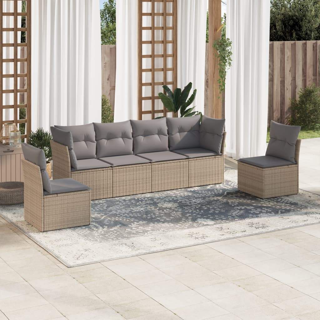 Set Divano da Giardino 6 pz con Cuscini Beige in Polyrattan - homemem39