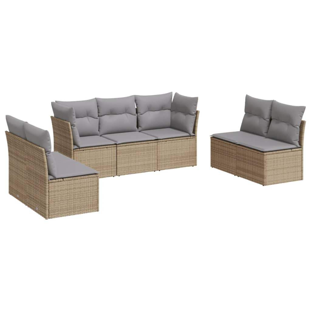 Set Divani da Giardino 7 pz con Cuscini Beige in Polyrattan - homemem39