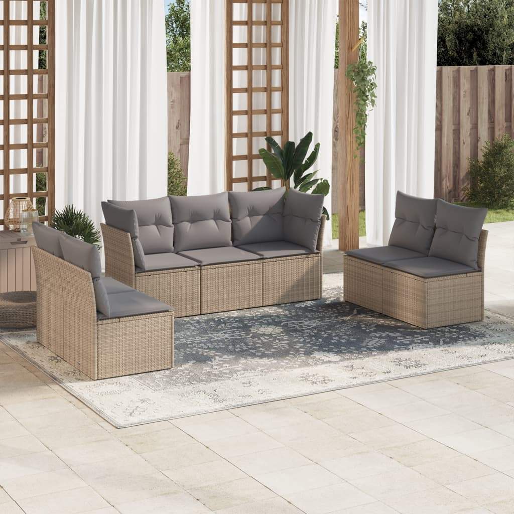 Set Divani da Giardino 7 pz con Cuscini Beige in Polyrattan - homemem39