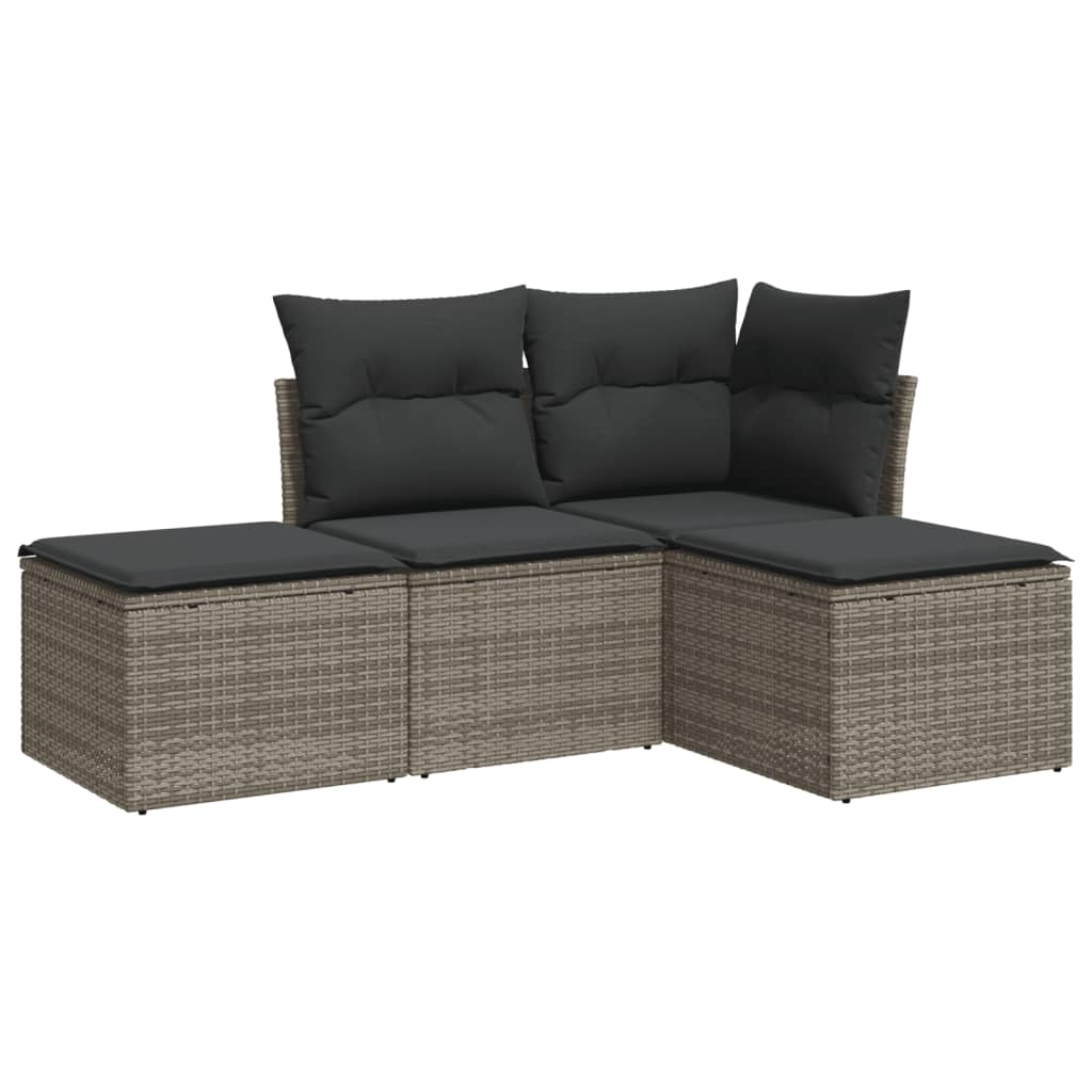 Set Divani da Giardino 4 pz con Cuscini in Polyrattan Grigio - homemem39