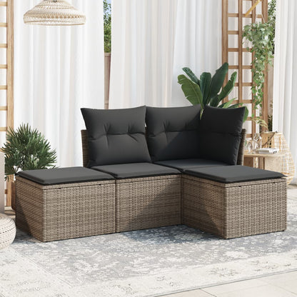 Set Divani da Giardino 4 pz con Cuscini in Polyrattan Grigio - homemem39