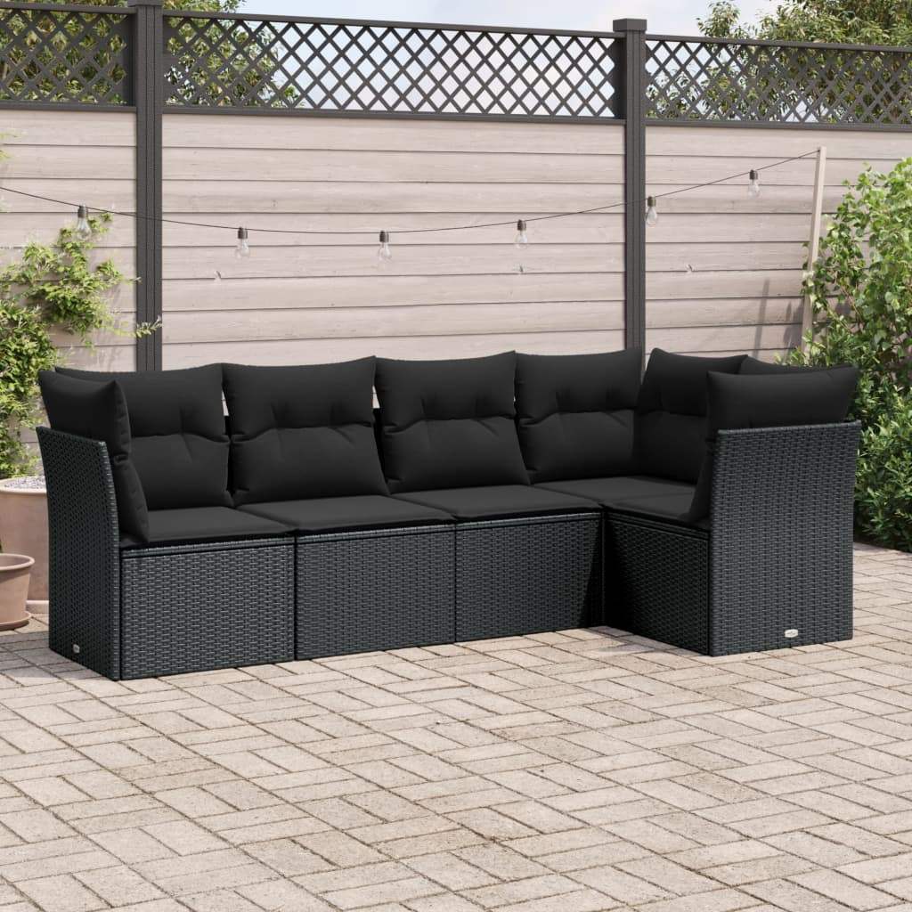 Set Divani da Giardino 5 pz con Cuscini in Polyrattan Nero - homemem39