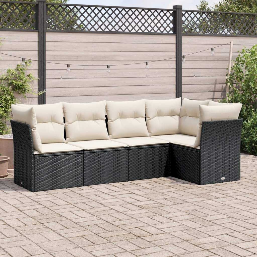Set Divani da Giardino 5 pz con Cuscini in Polyrattan Nero - homemem39