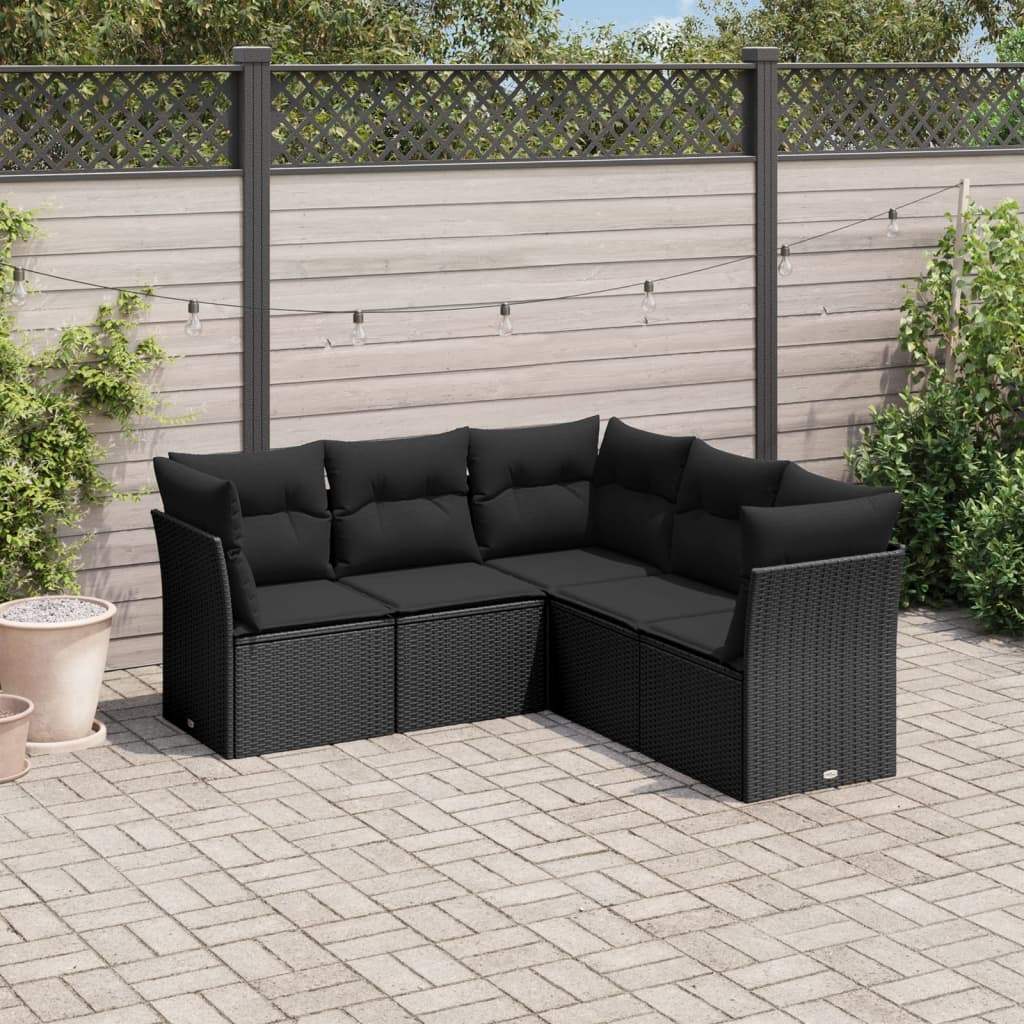 Set Divani da Giardino 5 pz con Cuscini in Polyrattan Nero - homemem39