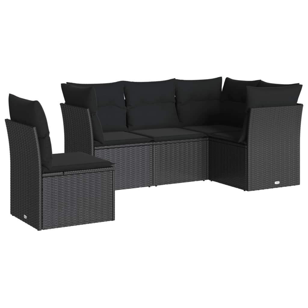 Set Divani da Giardino 5 pz con Cuscini in Polyrattan Nero - homemem39