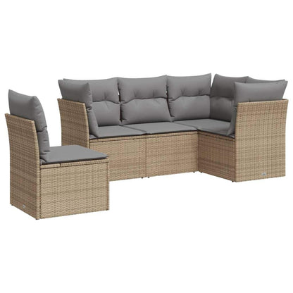 Set Divano da Giardino 5 pz con Cuscini Beige in Polyrattan - homemem39