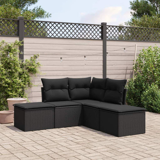 Set Divani da Giardino 5 pz con Cuscini in Polyrattan Nero - homemem39