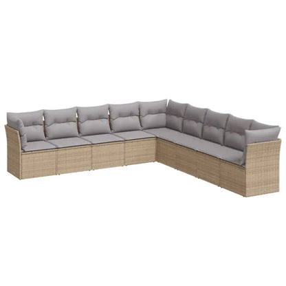 Set Divano da Giardino 9 pz con Cuscini Beige in Polyrattan - homemem39